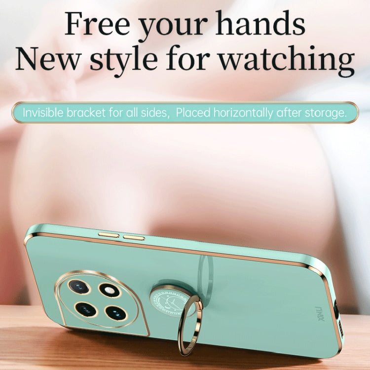 For OnePlus Ace 2 XINLI Straight Edge 6D Electroplate TPU Phone Case with Ring Holder(Cherry Purple) by XINLI