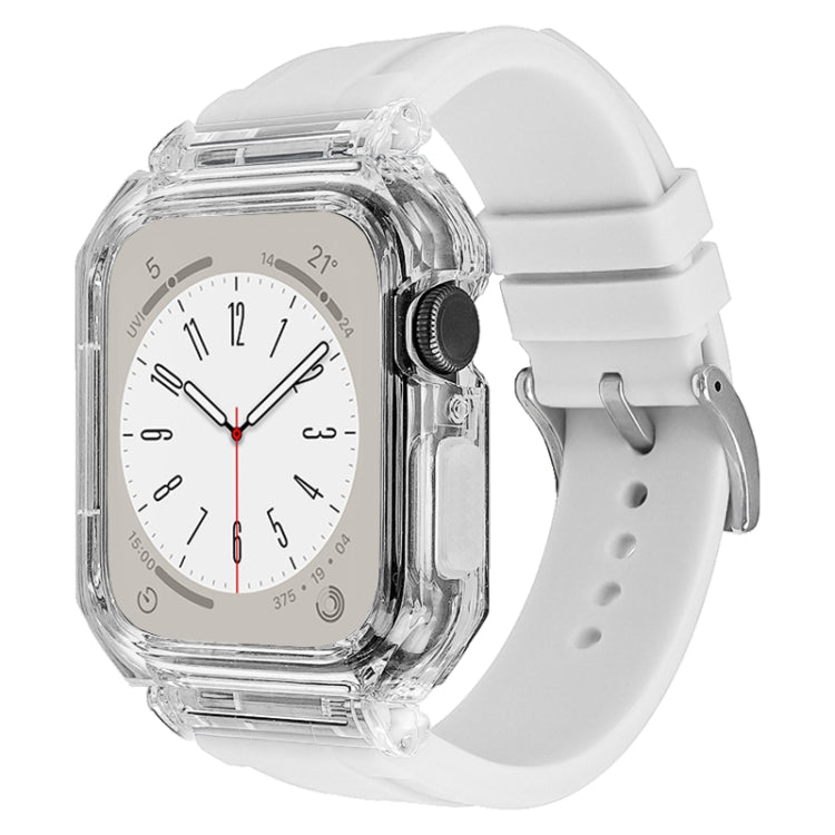 Crystal Clear Polycarbonate Case Silicone Watch Band For Apple Watch Series 9&8&7 45mm / SE 3&SE 2&6&SE&5&4 44mm / 3&2&1 42mm(White) by bashfashion