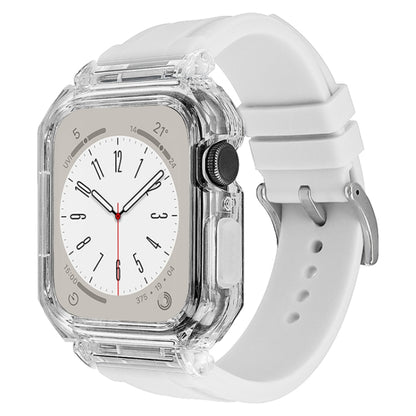 Crystal Clear Polycarbonate Case Silicone Watch Band For Apple Watch Series 9&8&7 45mm / SE 3&SE 2&6&SE&5&4 44mm / 3&2&1 42mm(White) by bashfashion