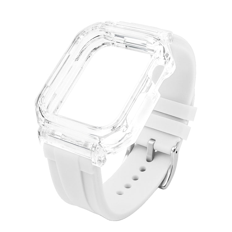 Crystal Clear Polycarbonate Case Silicone Watch Band For Apple Watch Series 9&8&7 45mm / SE 3&SE 2&6&SE&5&4 44mm / 3&2&1 42mm(White) by bashfashion