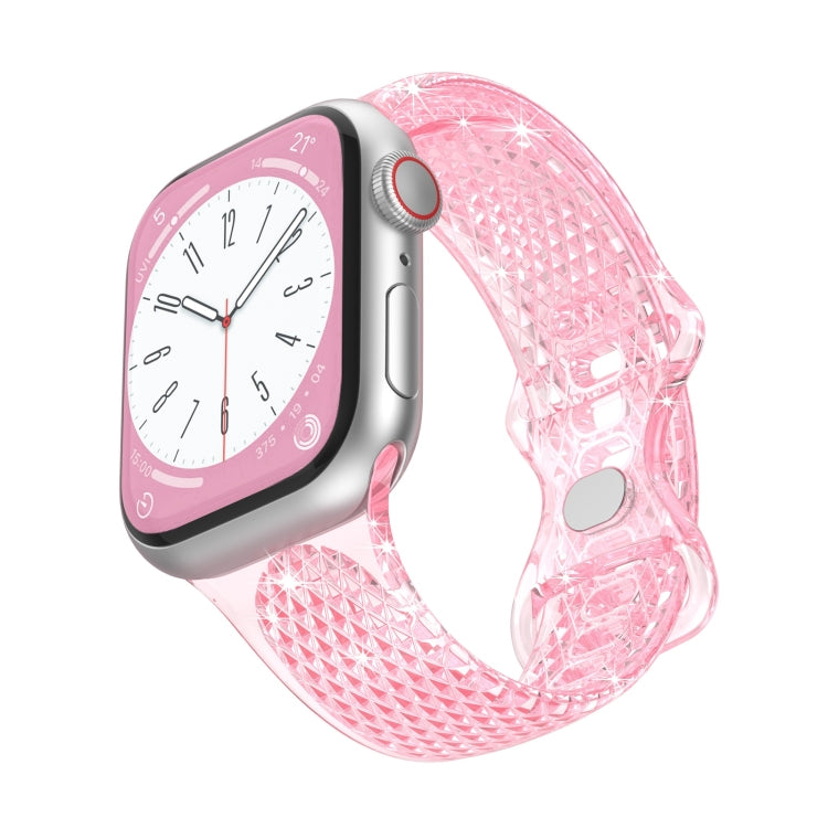 Diamond Pattern Clear TPU Watch Band For Apple Watch Ultra 49mm&Watch Ultra 2 49mm / Series 9&8&7 45mm / SE 3&SE 2&6&SE&5&4 44mm / 3&2&1 42mm(Pink) by bashfashion