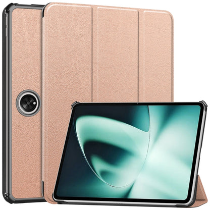 For OnePlus Pad Custer Pure Color 3-Fold Holder Smart Leather Tablet Case(Rose Gold) by bashfashion