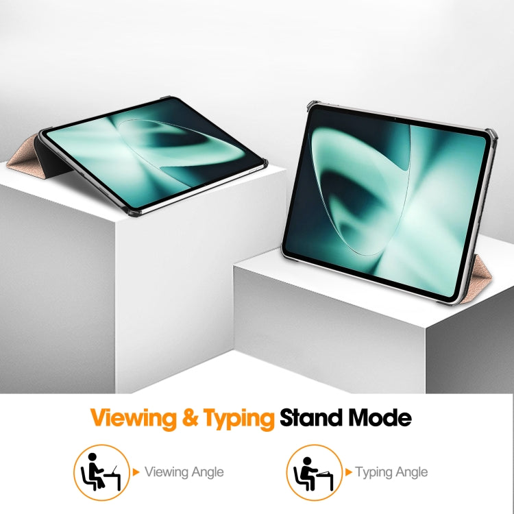 For OnePlus Pad Custer Pure Color 3-Fold Holder Smart Leather Tablet Case(Rose Gold) by bashfashion