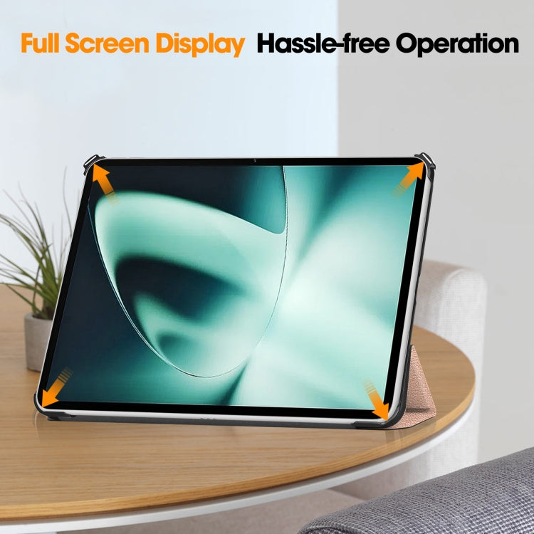 For OnePlus Pad Custer Pure Color 3-Fold Holder Smart Leather Tablet Case(Rose Gold) by bashfashion