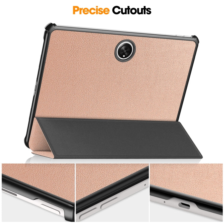 For OnePlus Pad Custer Pure Color 3-Fold Holder Smart Leather Tablet Case(Rose Gold) by bashfashion