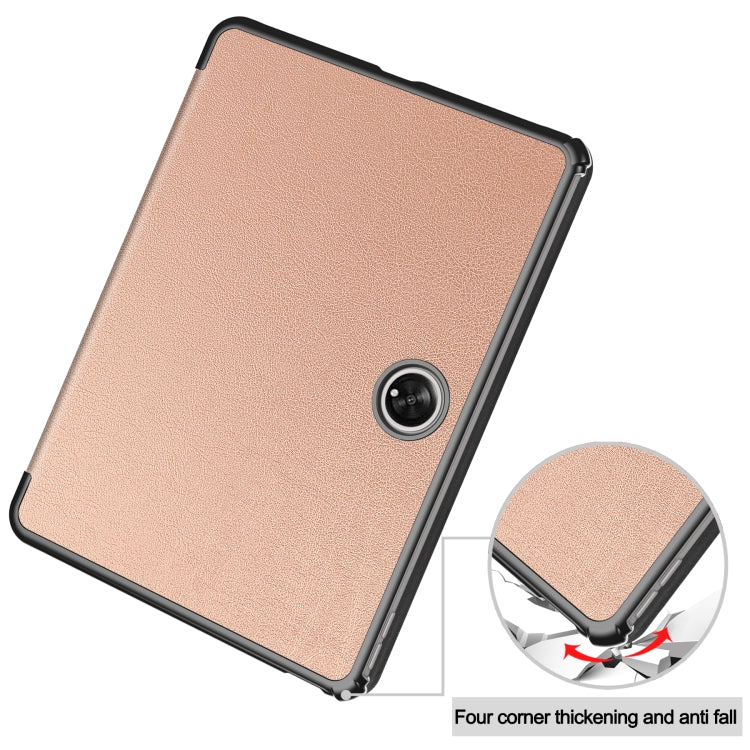 For OnePlus Pad Custer Pure Color 3-Fold Holder Smart Leather Tablet Case(Rose Gold) by bashfashion