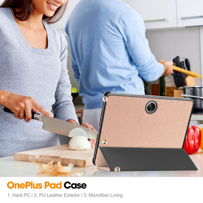 For OnePlus Pad Custer Pure Color 3-Fold Holder Smart Leather Tablet Case(Rose Gold) by bashfashion