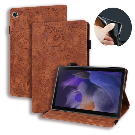 For Samsung Galaxy Tab A8 10.5 2021 Calf Texture Embossed Flip Leather Tablet Case(Brown) by bashfashion