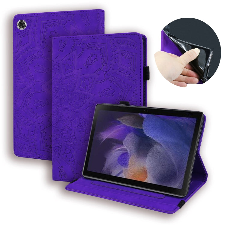 For Samsung Galaxy Tab A8 10.5 2021 Calf Texture Embossed Flip Leather Tablet Case(Purple) by bashfashion