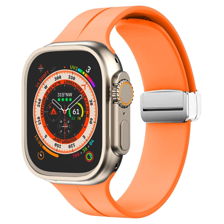 Magnetic Fold Clasp Silicone Watch Band For Apple Watch Ultra 49mm&Watch Ultra 2 49mm / Series 9&8&7 45mm / SE 3&SE 2&6&SE&5&4 44mm / 3&2&1 42mm(Orange) by bashfashion