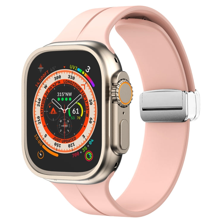Magnetic Fold Clasp Silicone Watch Band For Apple Watch Ultra 49mm&Watch Ultra 2 49mm / Series 9&8&7 45mm / SE 3&SE 2&6&SE&5&4 44mm / 3&2&1 42mm(Pink) by bashfashion