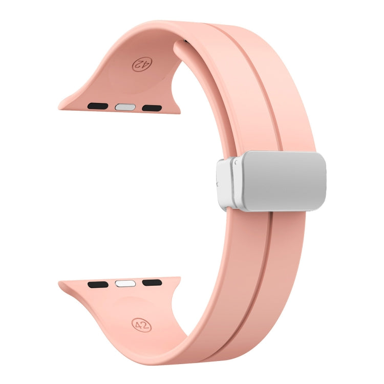 Magnetic Fold Clasp Silicone Watch Band For Apple Watch Ultra 49mm&Watch Ultra 2 49mm / Series 9&8&7 45mm / SE 3&SE 2&6&SE&5&4 44mm / 3&2&1 42mm(Pink) by bashfashion
