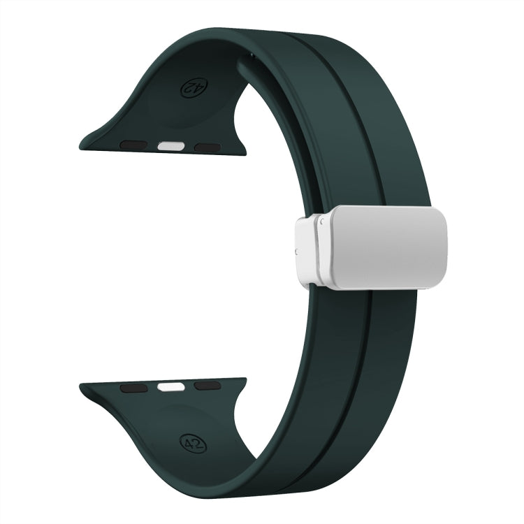 Magnetic Fold Clasp Silicone Watch Band For Apple Watch Ultra 49mm&Watch Ultra 2 49mm / Series 9&8&7 45mm / SE 3&SE 2&6&SE&5&4 44mm / 3&2&1 42mm(Official Green) by bashfashion