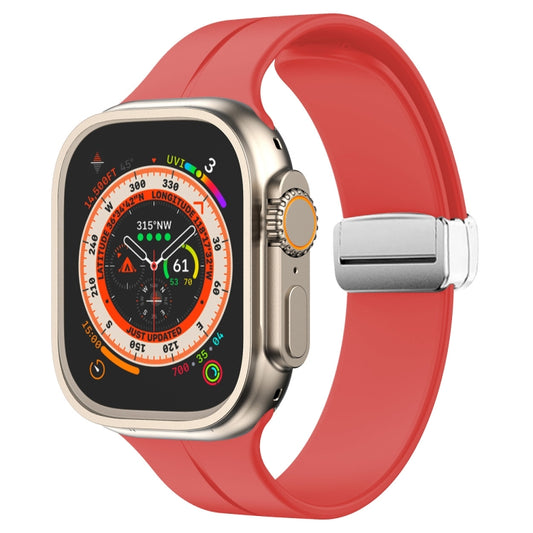 Magnetic Fold Clasp Silicone Watch Band For Apple Watch Ultra 49mm&Watch Ultra 2 49mm / Series 9&8&7 45mm / SE 3&SE 2&6&SE&5&4 44mm / 3&2&1 42mm(Red) by bashfashion