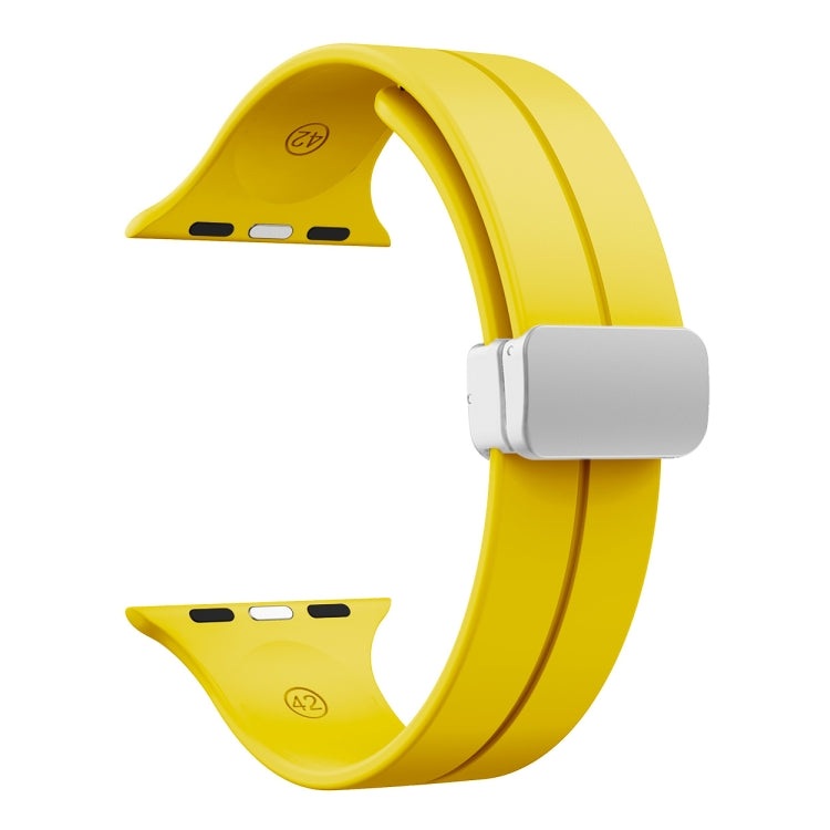 Magnetic Fold Clasp Silicone Watch Band For Apple Watch Ultra 49mm&Watch Ultra 2 49mm / Series 9&8&7 45mm / SE 3&SE 2&6&SE&5&4 44mm / 3&2&1 42mm(Bright Yellow) by bashfashion