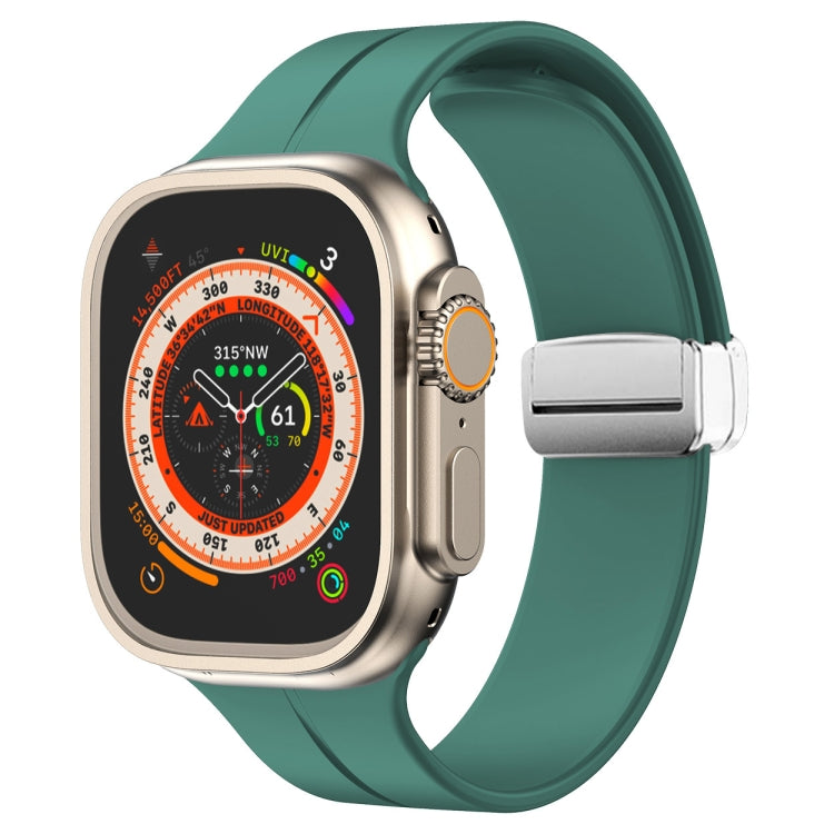 Magnetic Fold Clasp Silicone Watch Band For Apple Watch Ultra 49mm&Watch Ultra 2 49mm / Series 9&8&7 45mm / SE 3&SE 2&6&SE&5&4 44mm / 3&2&1 42mm(Pine Green) by bashfashion