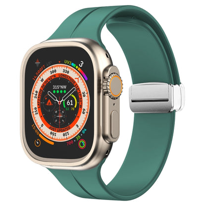 Magnetic Fold Clasp Silicone Watch Band For Apple Watch Ultra 49mm&Watch Ultra 2 49mm / Series 9&8&7 45mm / SE 3&SE 2&6&SE&5&4 44mm / 3&2&1 42mm(Pine Green) by bashfashion