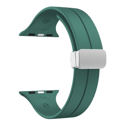 Magnetic Fold Clasp Silicone Watch Band For Apple Watch Ultra 49mm&Watch Ultra 2 49mm / Series 9&8&7 45mm / SE 3&SE 2&6&SE&5&4 44mm / 3&2&1 42mm(Pine Green) by bashfashion