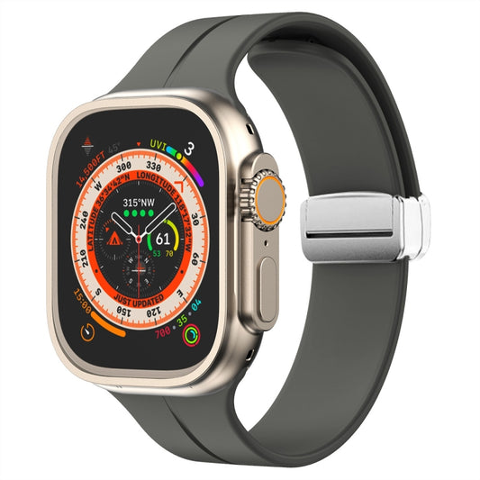 Magnetic Fold Clasp Silicone Watch Band For Apple Watch Ultra 49mm&Watch Ultra 2 49mm / Series 9&8&7 45mm / SE 3&SE 2&6&SE&5&4 44mm / 3&2&1 42mm(Space Grey) by bashfashion