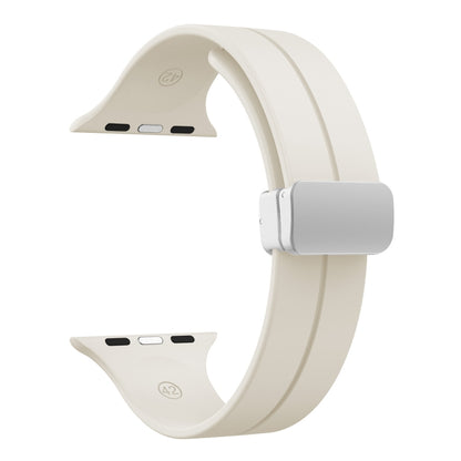 Magnetic Fold Clasp Silicone Watch Band For Apple Watch Ultra 49mm&Watch Ultra 2 49mm / Series 9&8&7 45mm / SE 3&SE 2&6&SE&5&4 44mm / 3&2&1 42mm(Starlight) by bashfashion