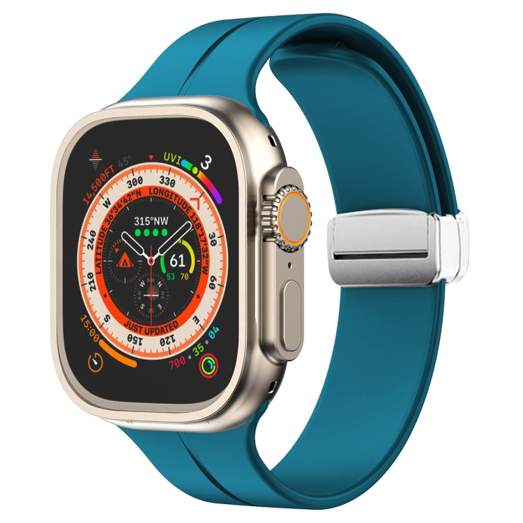 Magnetic Fold Clasp Silicone Watch Band For Apple Watch Ultra 49mm&Watch Ultra 2 49mm / Series 9&8&7 45mm / SE 3&SE 2&6&SE&5&4 44mm / 3&2&1 42mm(Rock Green) by bashfashion
