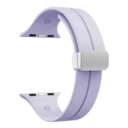 Magnetic Fold Clasp Silicone Watch Band For Apple Watch Ultra 49mm&Watch Ultra 2 49mm / Series 9&8&7 45mm / SE 3&SE 2&6&SE&5&4 44mm / 3&2&1 42mm(Purple) by bashfashion