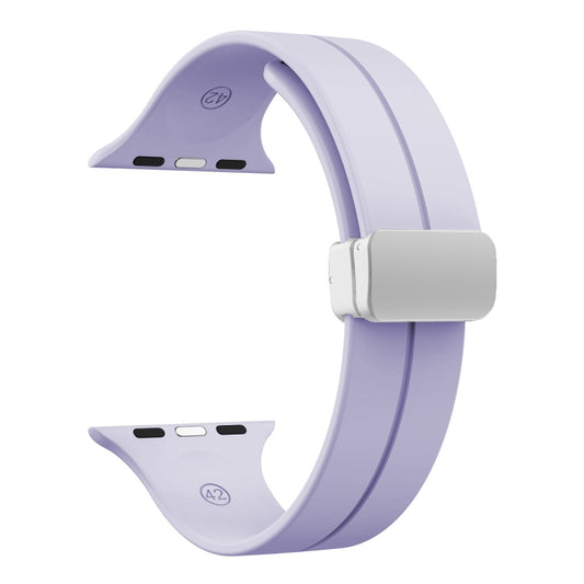 Magnetic Fold Clasp Silicone Watch Band For Apple Watch Ultra 49mm&Watch Ultra 2 49mm / Series 9&8&7 45mm / SE 3&SE 2&6&SE&5&4 44mm / 3&2&1 42mm(Purple) by bashfashion
