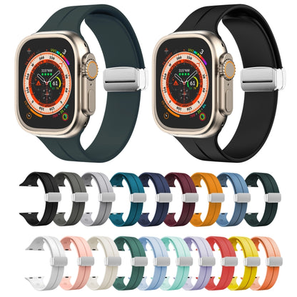 Magnetic Fold Clasp Silicone Watch Band For Apple Watch Ultra 49mm&Watch Ultra 2 49mm / Series 9&8&7 45mm / SE 3&SE 2&6&SE&5&4 44mm / 3&2&1 42mm(Black) by bashfashion