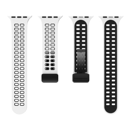 Magnetic Fold Clasp Square Holes Silicone Watch Band For Apple Watch Ultra 49mm&Watch Ultra 2 49mm / Series 9&8&7 45mm / SE 3&SE 2&6&SE&5&4 44mm / 3&2&1 42mm(White Black) by bashfashion