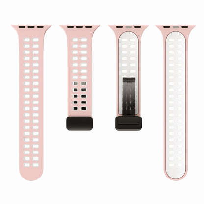 Magnetic Fold Clasp Square Holes Silicone Watch Band For Apple Watch Ultra 49mm&Watch Ultra 2 49mm / Series 9&8&7 45mm / SE 3&SE 2&6&SE&5&4 44mm / 3&2&1 42mm(Pink White) by bashfashion