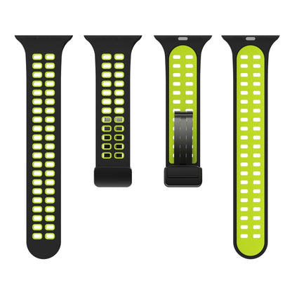 Magnetic Fold Clasp Square Holes Silicone Watch Band For Apple Watch Ultra 49mm&Watch Ultra 2 49mm / Series 9&8&7 45mm / SE 3&SE 2&6&SE&5&4 44mm / 3&2&1 42mm(Black Fluorescent Green) by bashfashion