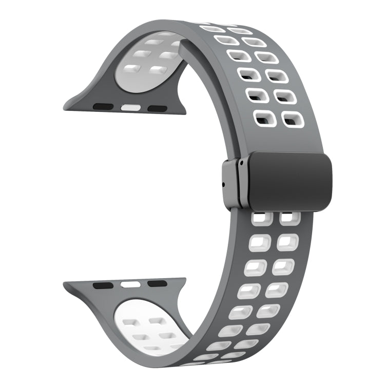 Magnetic Fold Clasp Square Holes Silicone Watch Band For Apple Watch Ultra 49mm&Watch Ultra 2 49mm / Series 9&8&7 45mm / SE 3&SE 2&6&SE&5&4 44mm / 3&2&1 42mm(Grey White) by bashfashion