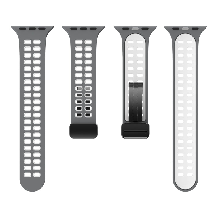 Magnetic Fold Clasp Square Holes Silicone Watch Band For Apple Watch Ultra 49mm&Watch Ultra 2 49mm / Series 9&8&7 45mm / SE 3&SE 2&6&SE&5&4 44mm / 3&2&1 42mm(Grey White) by bashfashion