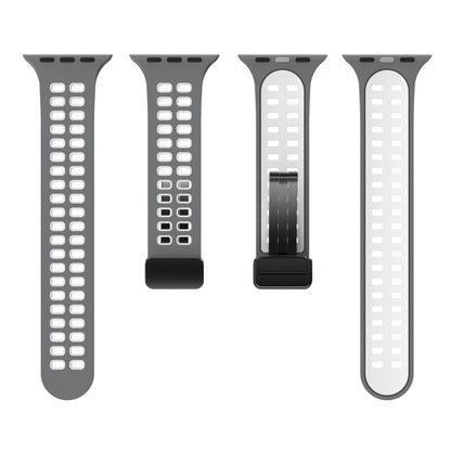 Magnetic Fold Clasp Square Holes Silicone Watch Band For Apple Watch Ultra 49mm&Watch Ultra 2 49mm / Series 9&8&7 45mm / SE 3&SE 2&6&SE&5&4 44mm / 3&2&1 42mm(Grey White) by bashfashion