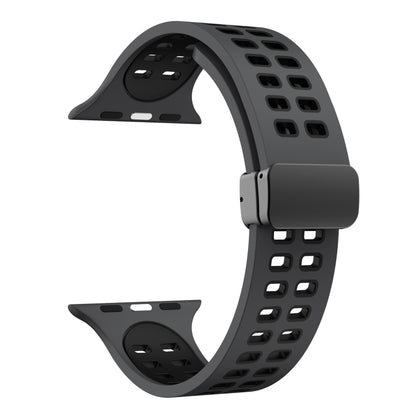 Magnetic Fold Clasp Square Holes Silicone Watch Band For Apple Watch Ultra 49mm&Watch Ultra 2 49mm / Series 9&8&7 45mm / SE 3&SE 2&6&SE&5&4 44mm / 3&2&1 42mm(Coal Black) by bashfashion