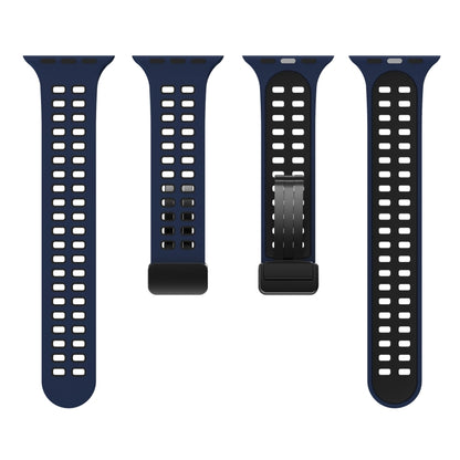 Magnetic Fold Clasp Square Holes Silicone Watch Band For Apple Watch Ultra 49mm&Watch Ultra 2 49mm / Series 9&8&7 45mm / SE 3&SE 2&6&SE&5&4 44mm / 3&2&1 42mm(Dark Blue Black) by bashfashion