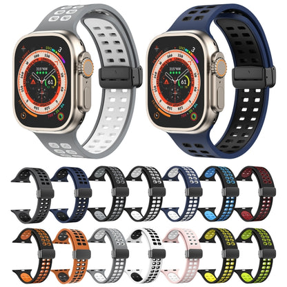 Magnetic Fold Clasp Square Holes Silicone Watch Band For Apple Watch Ultra 49mm&Watch Ultra 2 49mm / Series 9&8&7 45mm / SE 3&SE 2&6&SE&5&4 44mm / 3&2&1 42mm(Pink White) by bashfashion