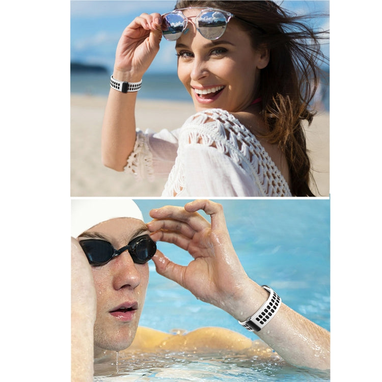 Magnetic Fold Clasp Square Holes Silicone Watch Band For Apple Watch Ultra 49mm&Watch Ultra 2 49mm / Series 9&8&7 45mm / SE 3&SE 2&6&SE&5&4 44mm / 3&2&1 42mm(Black Sky Blue) by bashfashion