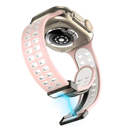 Magnetic Fold Clasp Square Holes Silicone Watch Band For Apple Watch Series 9&8&7 41mm / SE 3&SE 2&6&SE&5&4 40mm / 3&2&1 38mm(Pink White) by bashfashion