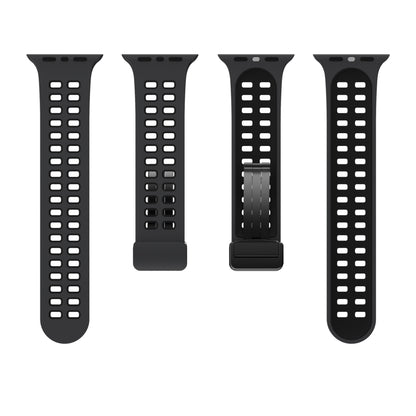Magnetic Fold Clasp Square Holes Silicone Watch Band For Apple Watch Series 9&8&7 41mm / SE 3&SE 2&6&SE&5&4 40mm / 3&2&1 38mm(Coal Black) by bashfashion