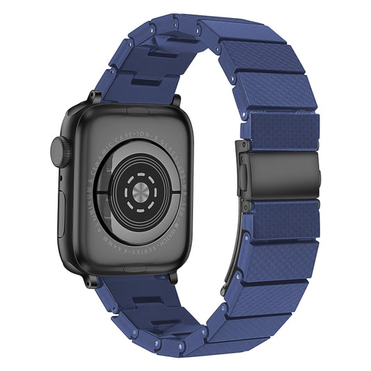 One-bead Resin Watch Band For Apple Watch Series 9&8&7 41mm / SE 3&SE 2&6&SE&5&4 40mm / 3&2&1 38mm(Carbon Fiber Blue) by bashfashion