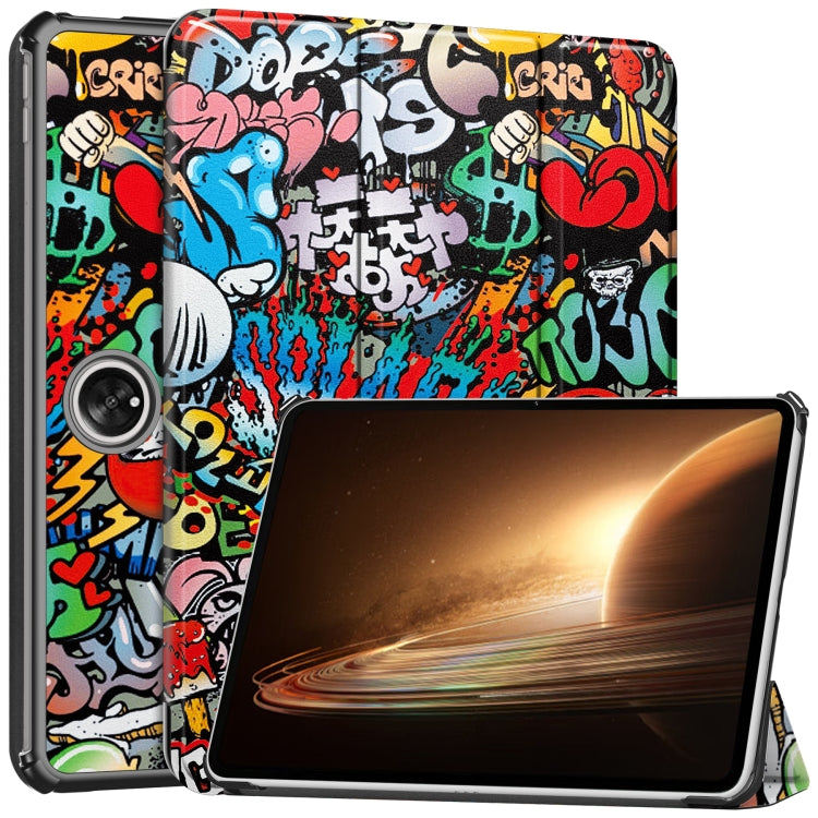 For OPPO Pad 2 11.6 inch Custer Painted 3-Fold Holder Smart Leather Tablet Case(Graffiti) by bashfashion