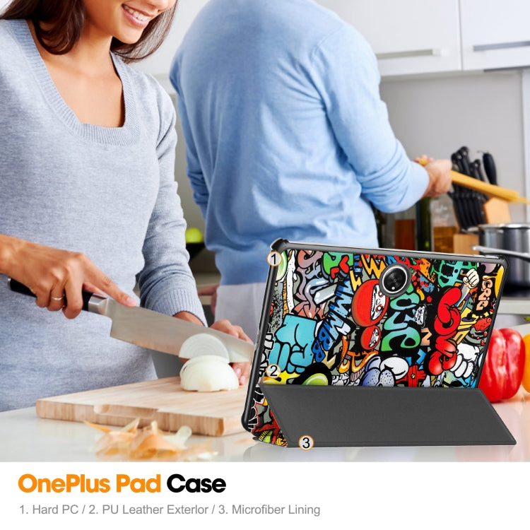 For OPPO Pad 2 11.6 inch Custer Painted 3-Fold Holder Smart Leather Tablet Case(Graffiti) by bashfashion