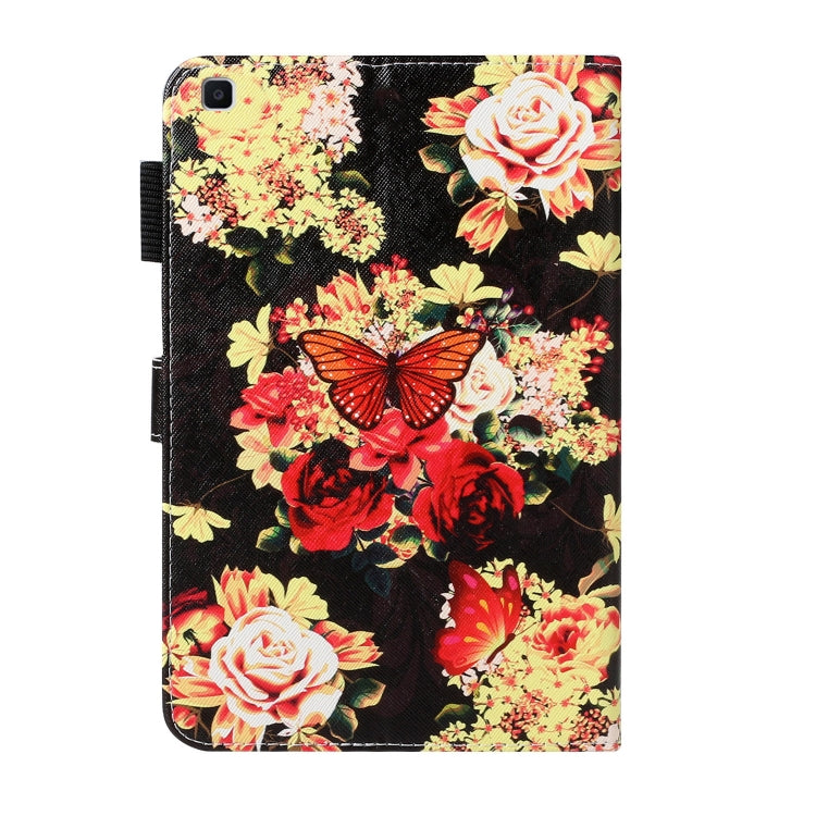 For Galaxy Tab A 8.0 (2019) T290 Cross Texture Painted Horizontal Leather Case with Sleep / Wake-up Function & Card Slot & Holder & Wallet(Black Peony Flower) by bashfashion