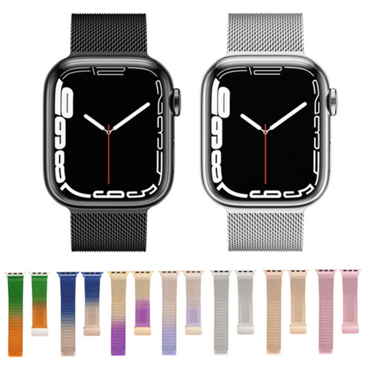 Milan Fold Buckle Metal Watch Band For Apple Watch Ultra 49mm&Watch Ultra 2 49mm / Series 9&8&7 45mm / SE 3&SE 2&6&SE&5&4 44mm / 3&2&1 42mm (Gold Blue) by bashfashion