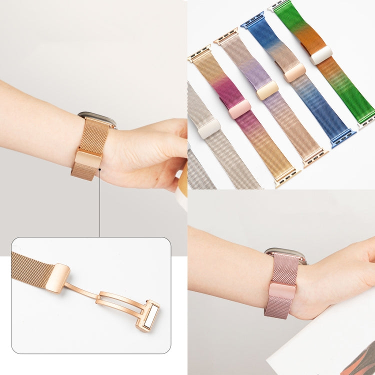 Milan Fold Buckle Metal Watch Band For Apple Watch Ultra 49mm&Watch Ultra 2 49mm / Series 9&8&7 45mm / SE 3&SE 2&6&SE&5&4 44mm / 3&2&1 42mm(Gold) by bashfashion