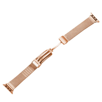 Milan Fold Buckle Metal Watch Band For Apple Watch Series 9&8&7 41mm / SE 3&SE 2&6&SE&5&4 40mm / 3&2&1 38mm(Rose Gold) by bashfashion