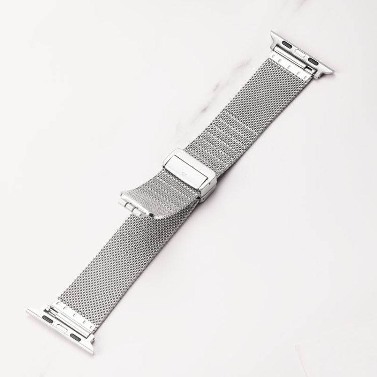 Milan Fold Buckle Metal Watch Band For Apple Watch Series 9&8&7 41mm / SE 3&SE 2&6&SE&5&4 40mm / 3&2&1 38mm (Gold Blue) by bashfashion