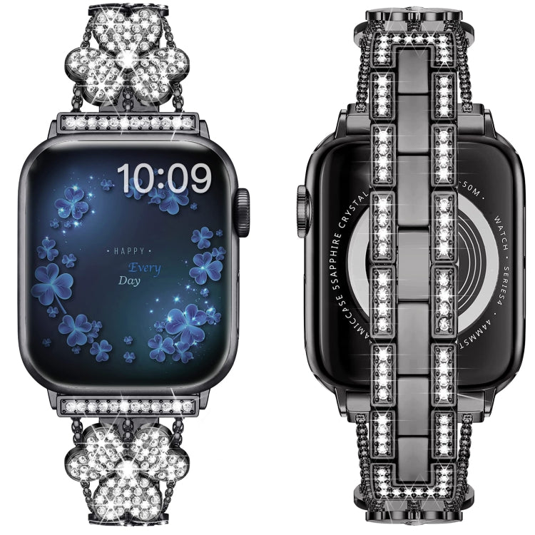 3-Leaf Clover Diamond Watch Band For Apple Watch Ultra 49mm&Watch Ultra 2 49mm / Series 9&8&7 45mm / SE 3&SE 2&6&SE&5&4 44mm / 3&2&1 42mm(Black) by bashfashion