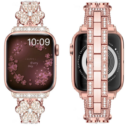 3-Leaf Clover Diamond Watch Band For Apple Watch Ultra 49mm&Watch Ultra 2 49mm / Series 9&8&7 45mm / SE 3&SE 2&6&SE&5&4 44mm / 3&2&1 42mm(Rose Gold) by bashfashion
